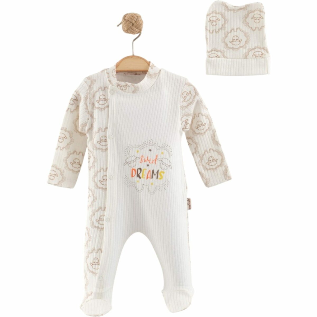 Kuzu Baskılı Bereli Tulum Beyaz - Görsel 6