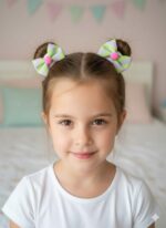 Yeşil Pembe Ponponlu Saç Lastik Toka 2li set