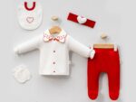 Kalp Nakışlı Yenidoğan Kız Bebe 5li Set