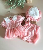 Kol Fiyonk Detaylı Şapkalı 3'lü Takım Pembe