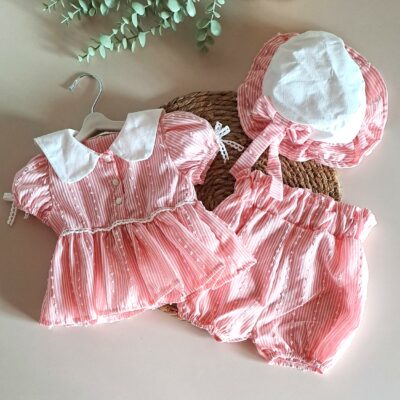 Kol Fiyonk Detaylı Şapkalı 3'lü Takım Pembe