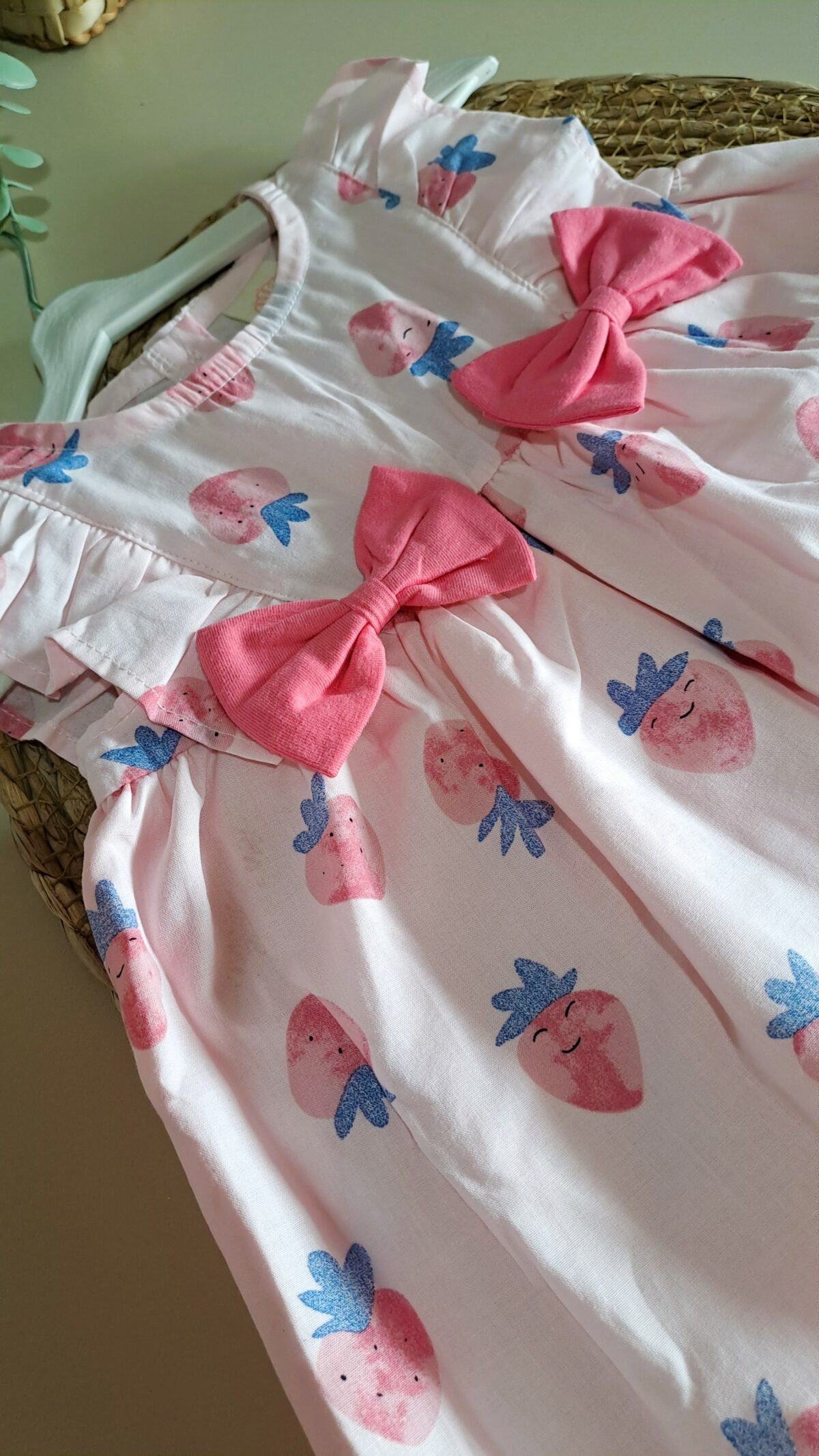 %100 Pamuk Çilek Desenli Elbise - Görsel 5