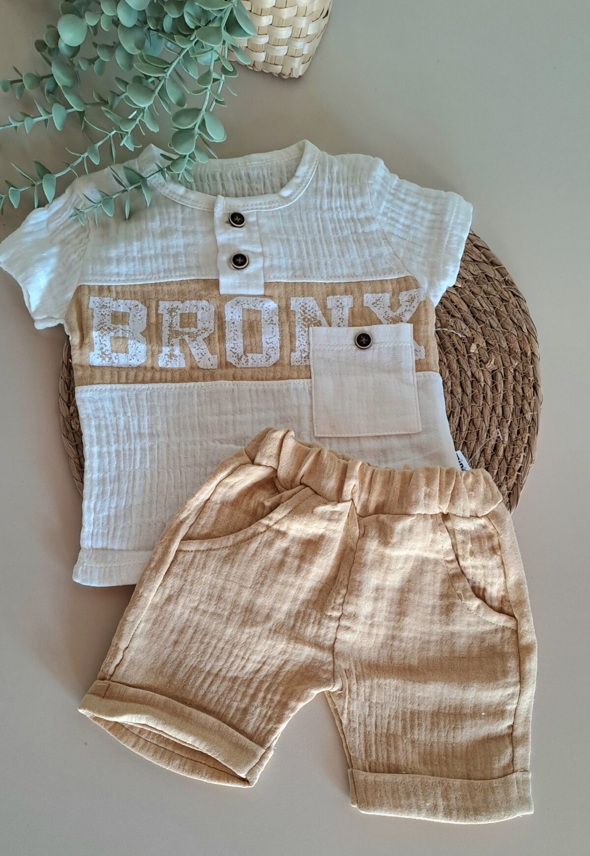 Bronx Yazılı %100 Pamuk Müslin 2li Erkek Takım - Görsel 1