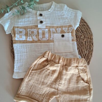 Bronx Yazılı %100 Pamuk Müslin 2li Erkek Takım