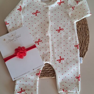 Fiyonklu Kırmızı Kız Bebek Tulum