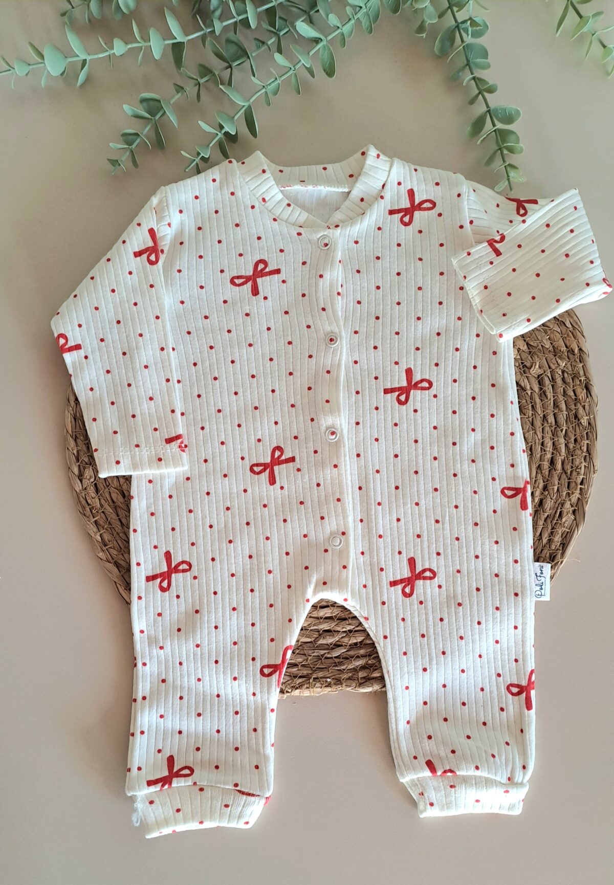 Fiyonklu Kırmızı Kız Bebek Tulum - Görsel 2