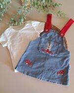 Badili Mantar Nakışlı Ayarlanabilir Kot Salopet Elbise - Görsel 4