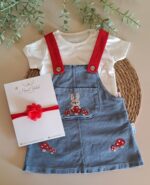 Badili Mantar Nakışlı Ayarlanabilir Kot Salopet Elbise - Görsel 3