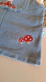 Badili Mantar Nakışlı Ayarlanabilir Kot Salopet Elbise - Görsel 5