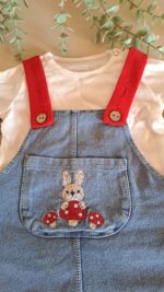 Badili Mantar Nakışlı Ayarlanabilir Kot Salopet Elbise - Görsel 6