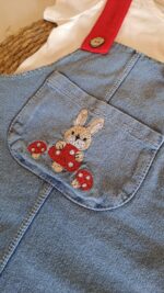 Badili Mantar Nakışlı Ayarlanabilir Kot Salopet Elbise - Görsel 7