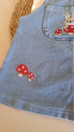 Badili Mantar Nakışlı Ayarlanabilir Kot Salopet Elbise - Görsel 8