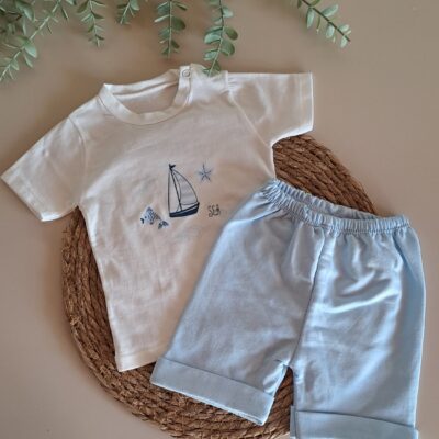 Gemi Baskılı Kısa Şortlu Pamuk Takım