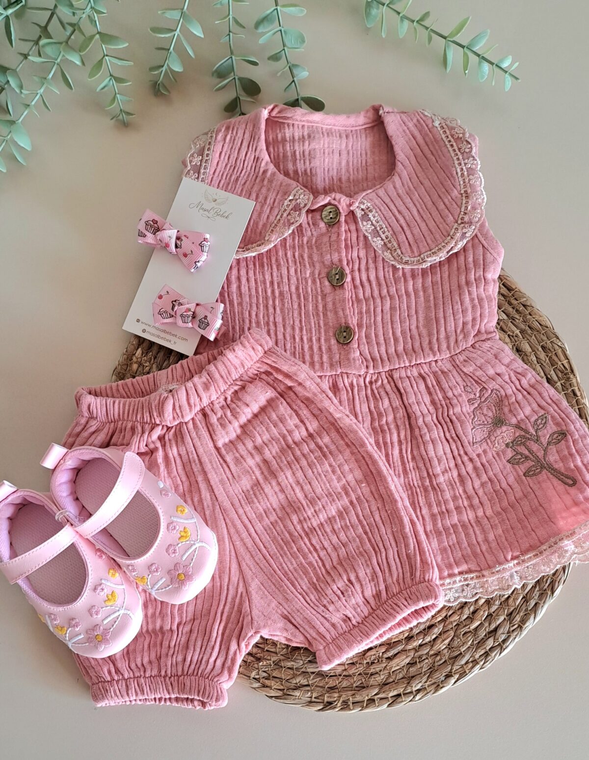 Eteği Çiçekli Müslin %100 Pamuk 2li Takım - Görsel 1