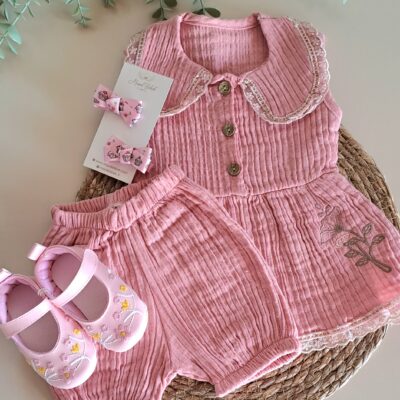 Eteği Çiçekli Müslin %100 Pamuk 2li Takım