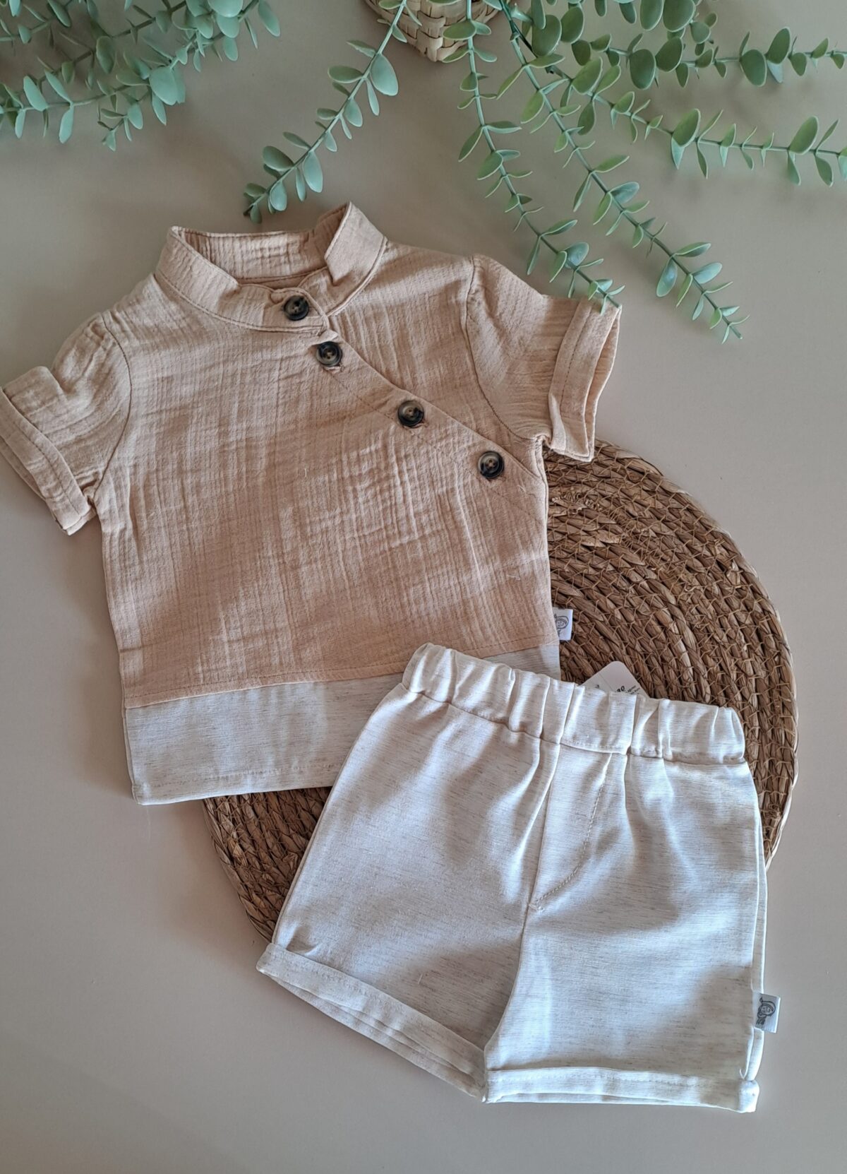 Yaka Düğmeli Müslin 2li Takım - Görsel 1