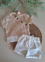 Yaka Düğmeli Müslin 2li Takım