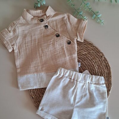 Yaka Düğmeli Müslin 2li Takım