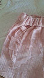 Yaka Nakışlı Bluz ve Fırfır Detay Şort %100 Pamuk Müslin Takım - Görsel 5