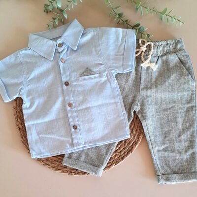 Mendil Detaylı %100 Pamuk Gömlek ve Jogger Pantalonlu 2li Takım