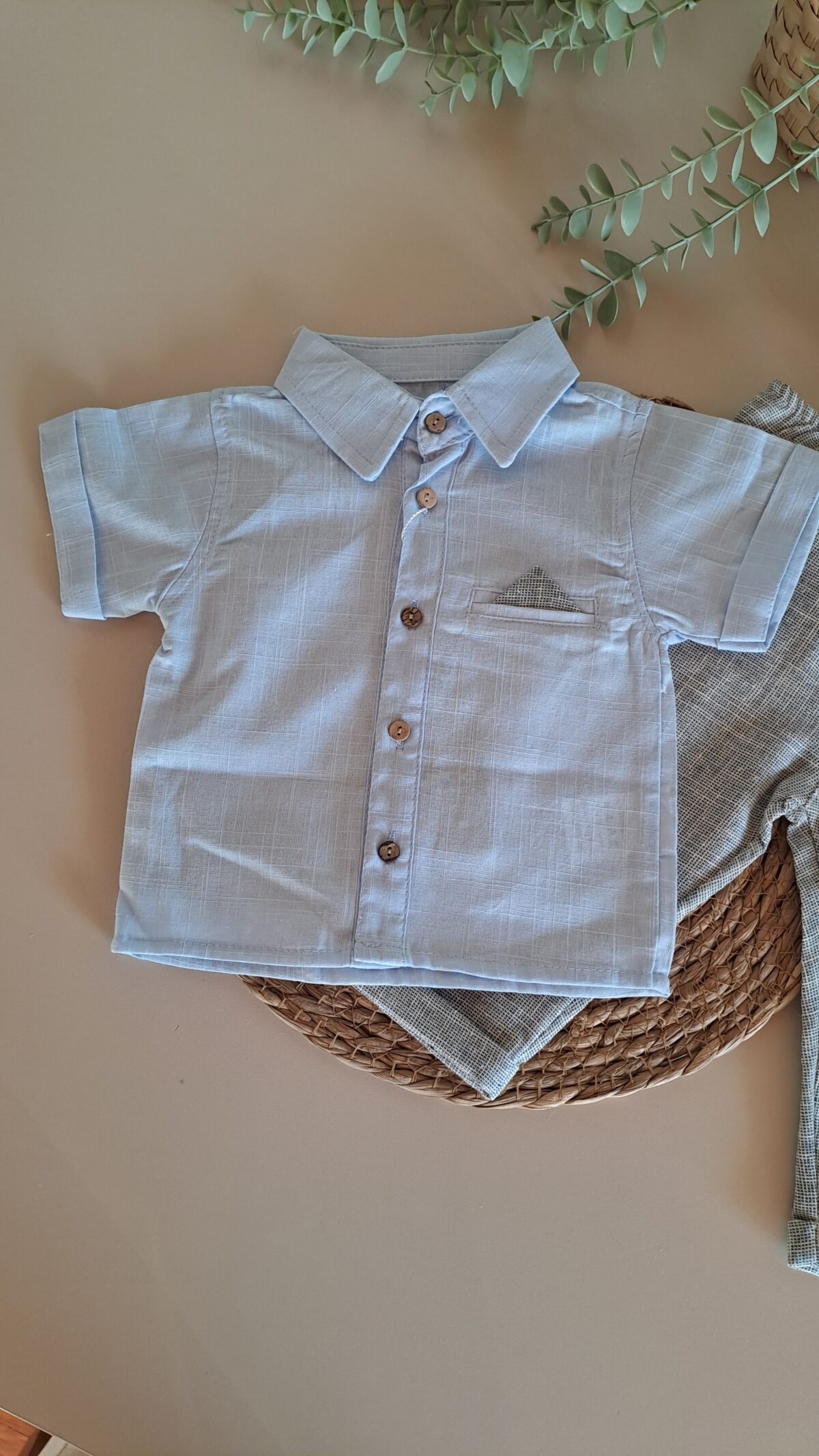 Mendil Detaylı %100 Pamuk Gömlek ve Jogger Pantalonlu 2li Takım - Görsel 5