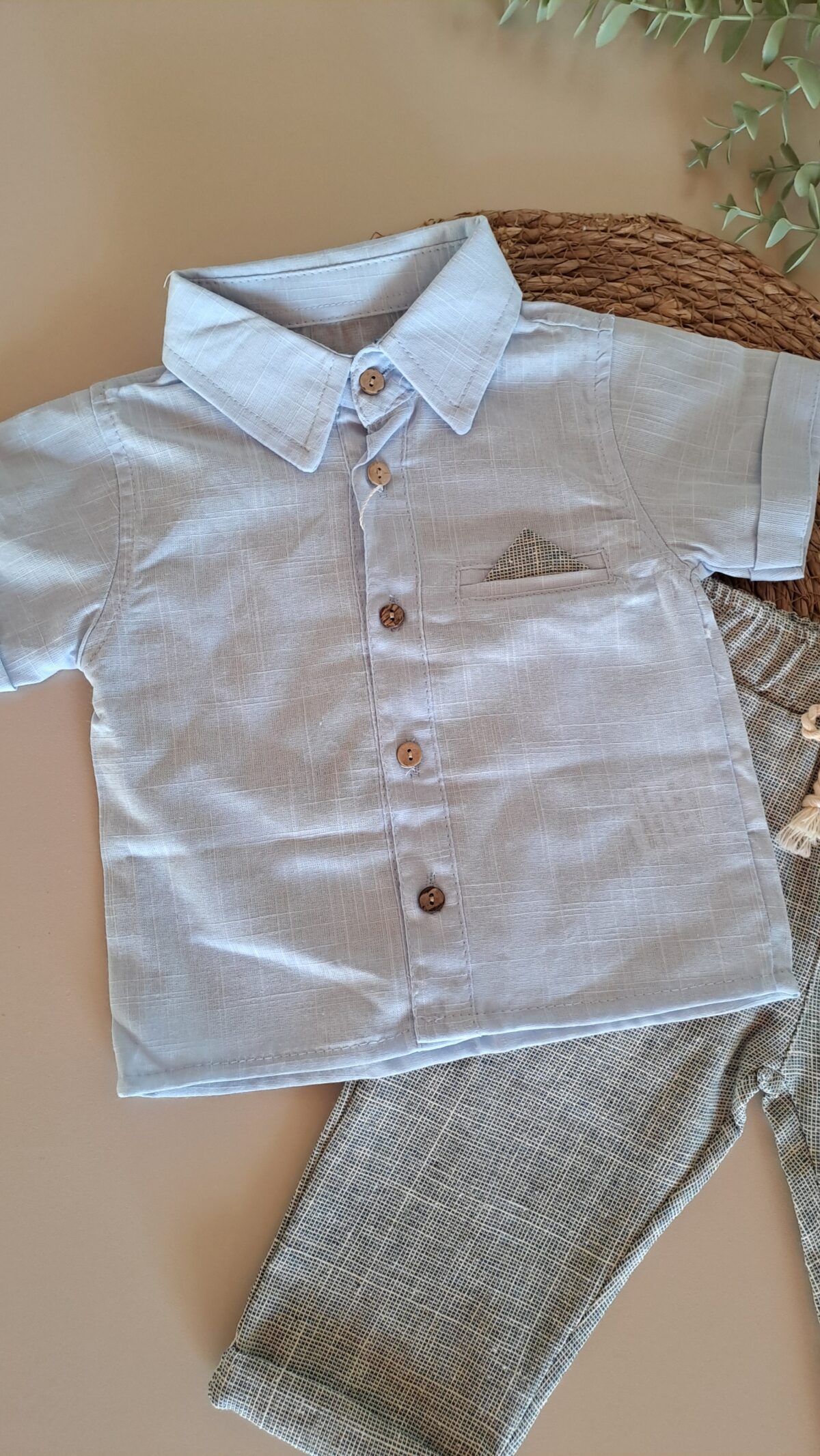 Mendil Detaylı %100 Pamuk Gömlek ve Jogger Pantalonlu 2li Takım - Görsel 6