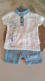 Panda Detaylı %100 Pamuk Müslin 2li Erkek Takım - Görsel 2