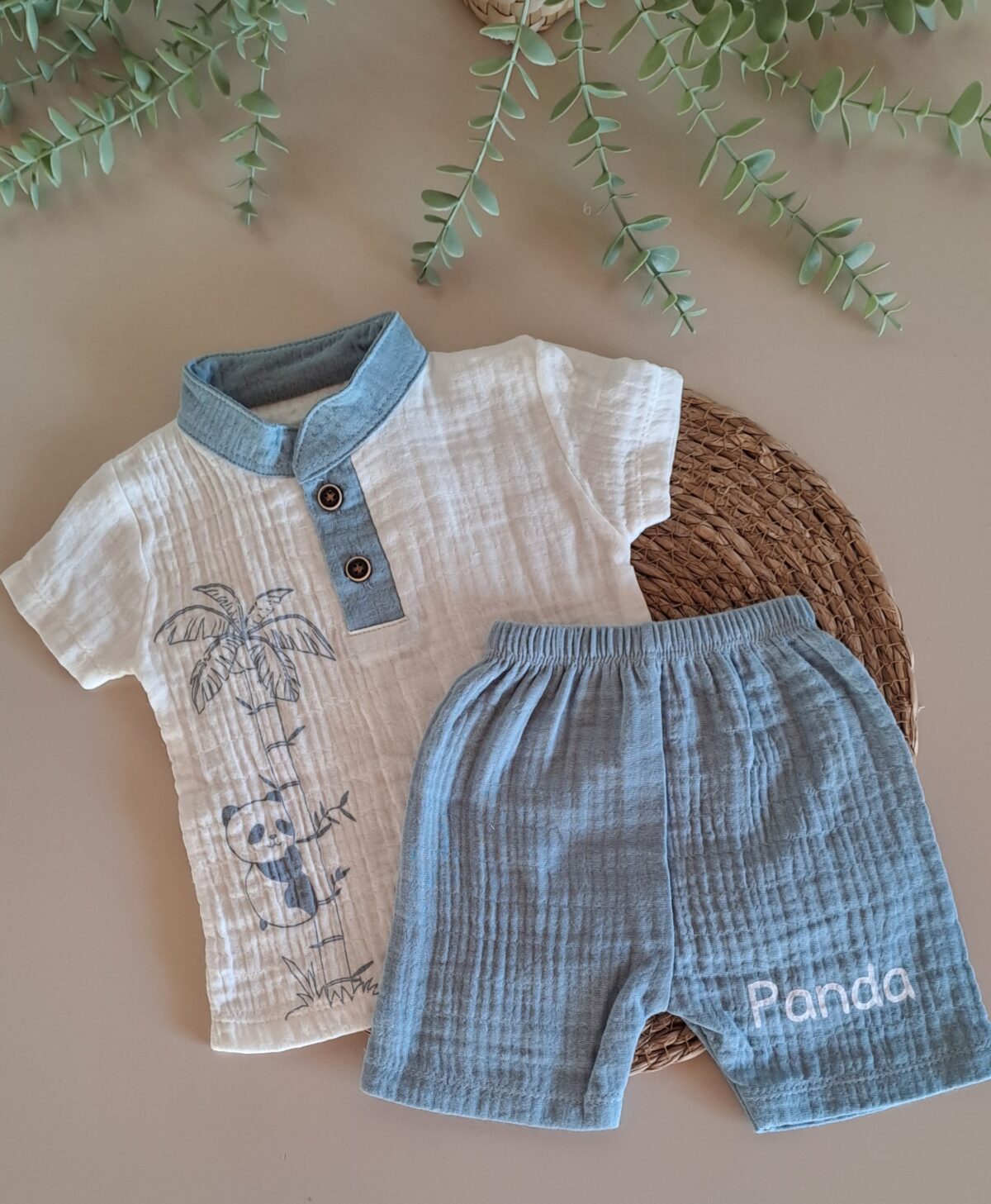 Panda Detaylı %100 Pamuk Müslin 2li Erkek Takım - Görsel 1