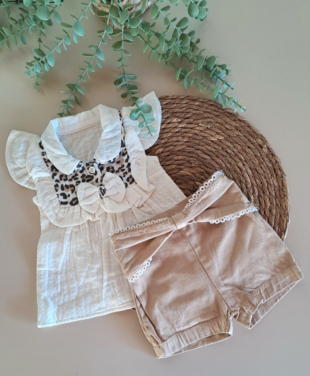 Leopar Desenli Müslin Organik 2li Kız Takım - Görsel 2