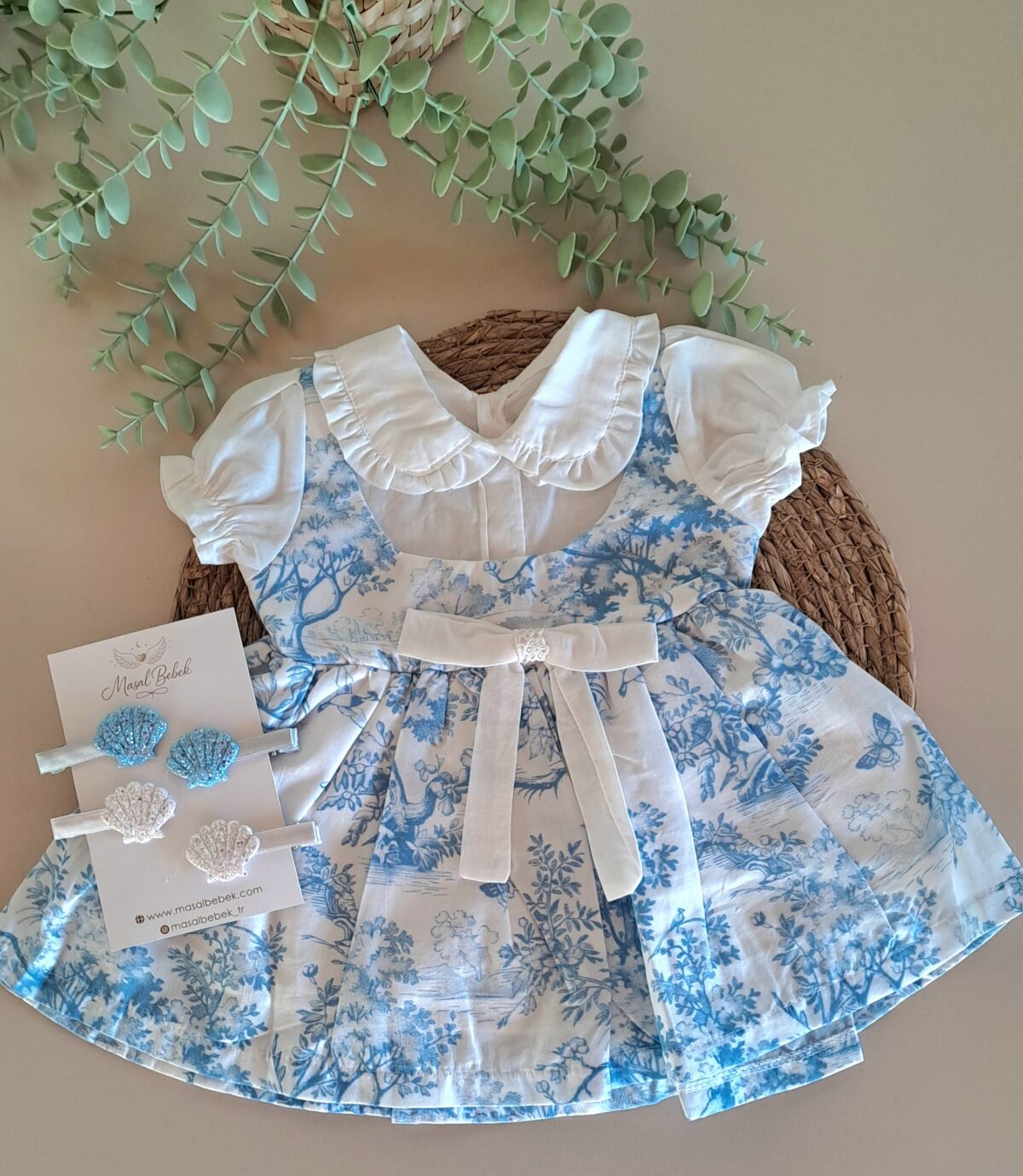 Mavi Dijital Baskı %100 Pamuk Vual Gömlekli Elbise - Görsel 9