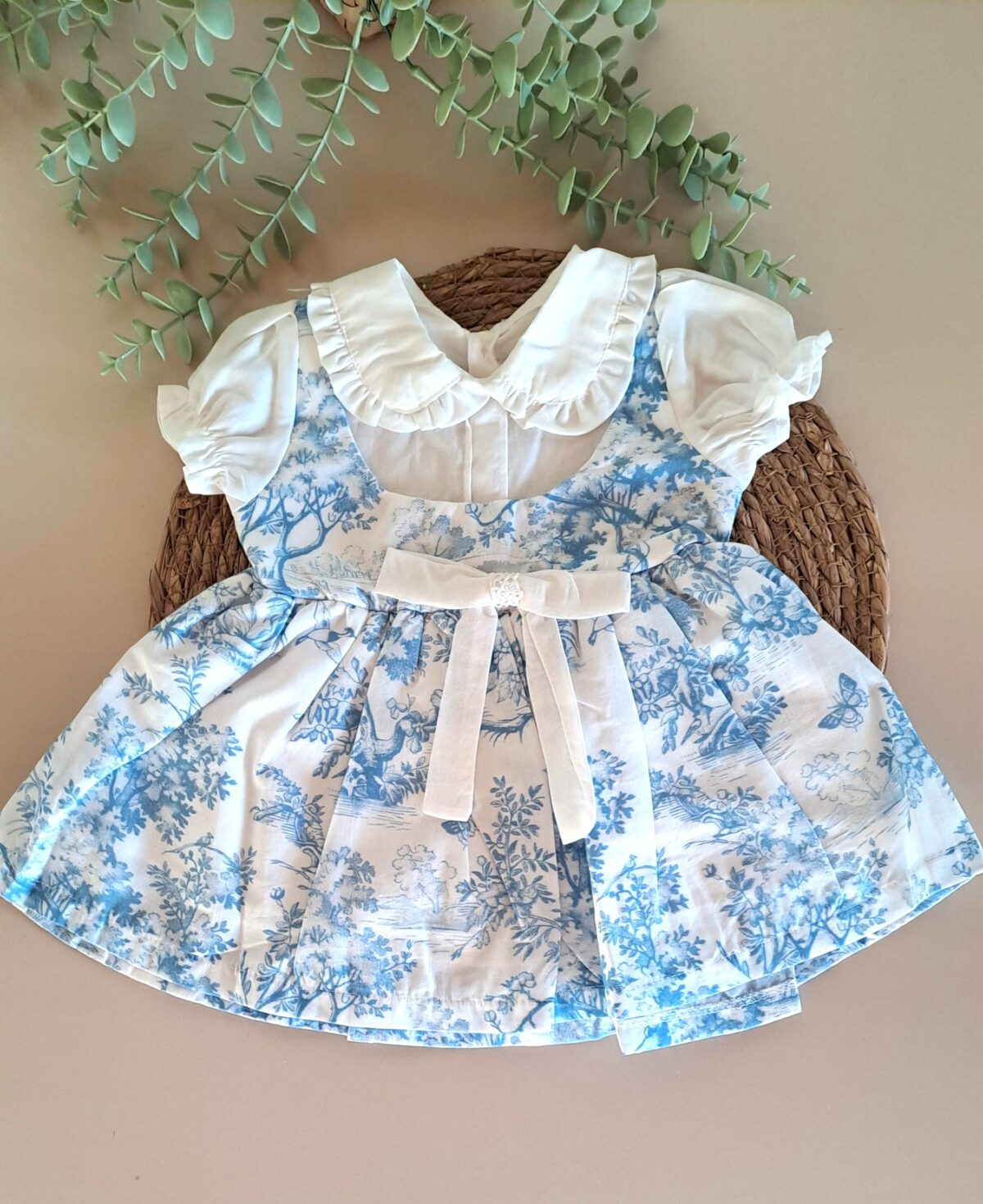 Mavi Dijital Baskı %100 Pamuk Vual Gömlekli Elbise - Görsel 4