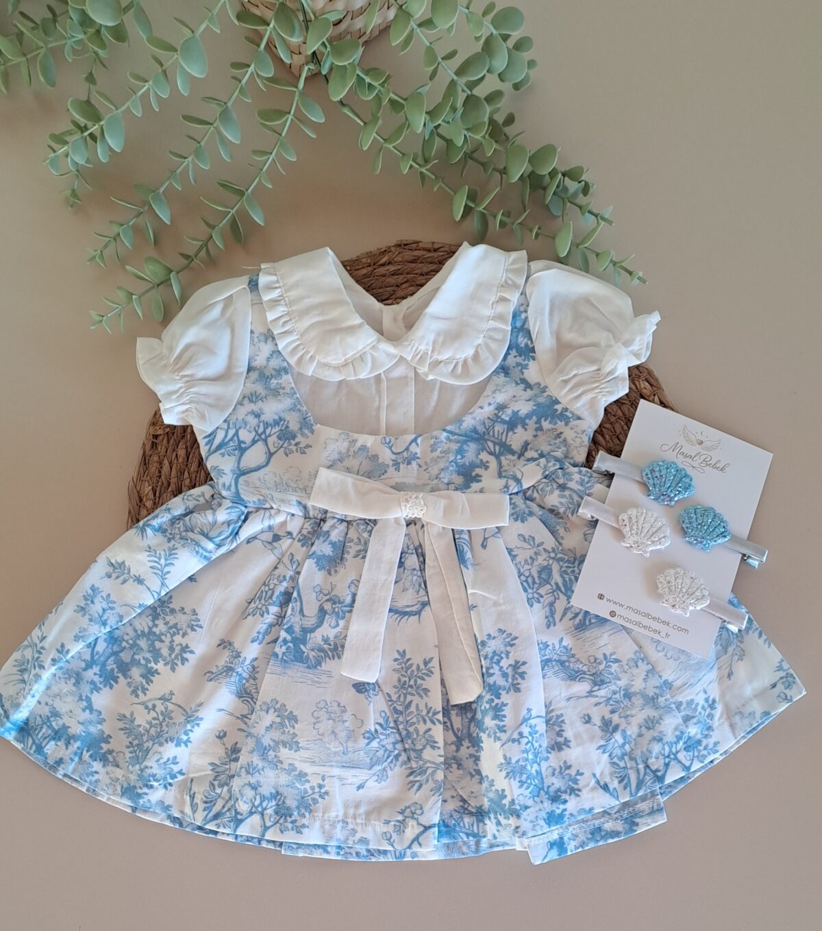 Mavi Dijital Baskı %100 Pamuk Vual Gömlekli Elbise - Görsel 1