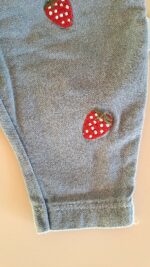 Pamuk Çilek Nakışlı Kot Salopet ve Tişört %100 Pamuk - Görsel 6