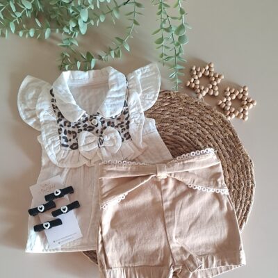 Leopar Desenli Müslin Organik 2li Kız Takım