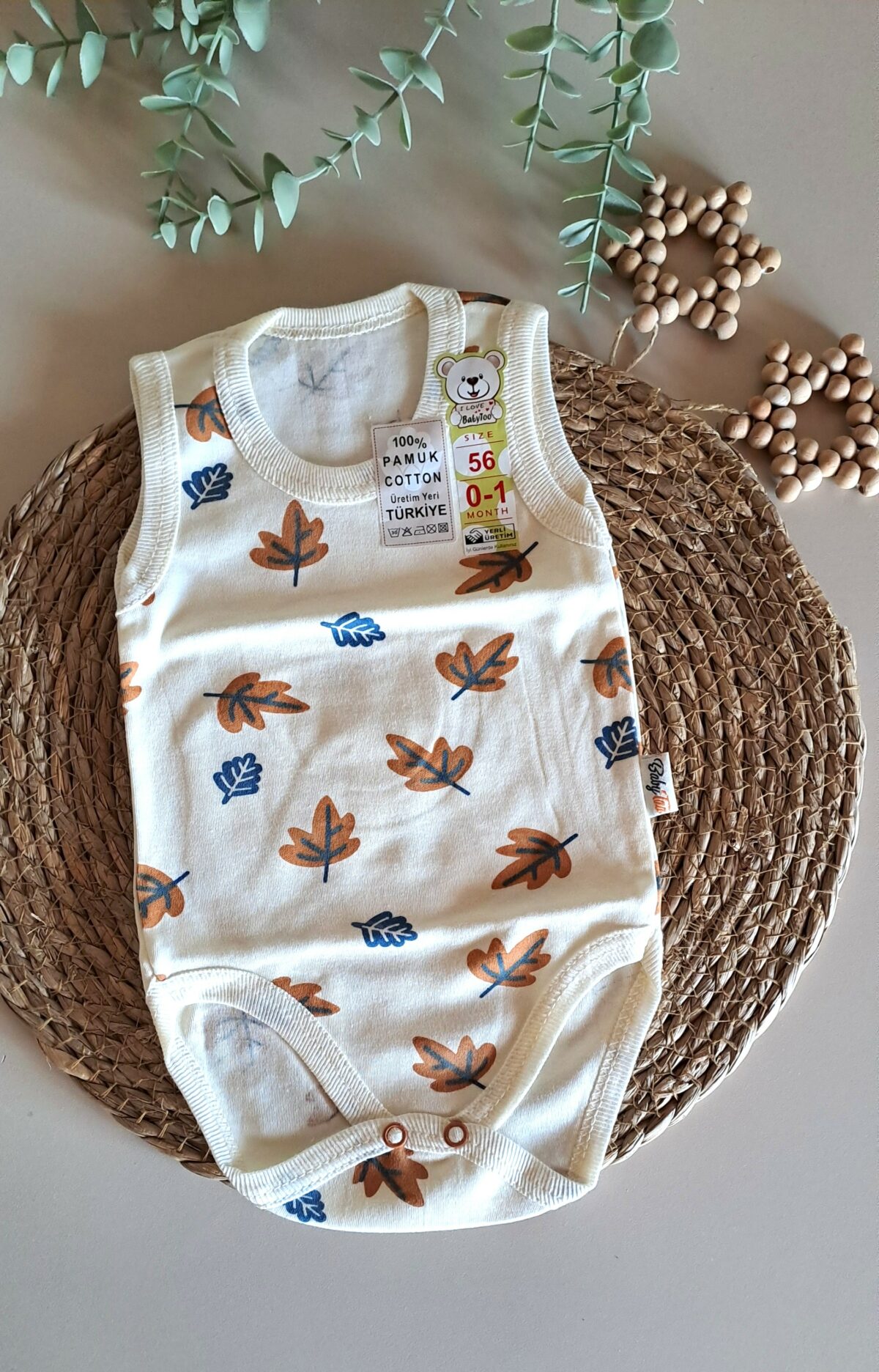 Yaprak Desenli %100 Pamuk Askılı Badi - Görsel 1