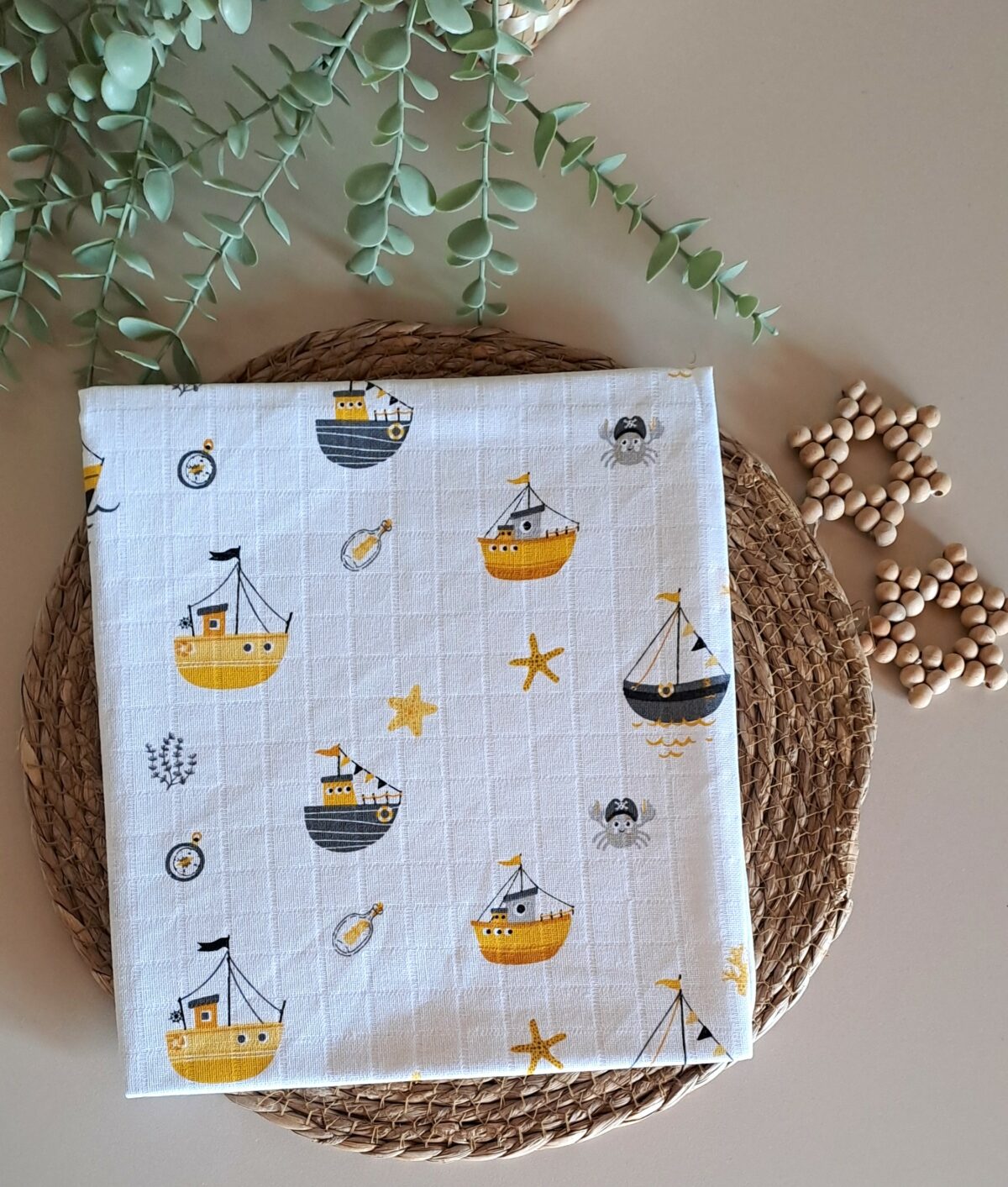 Gemi Desenli Müslin Battaniye 2 katlı - Görsel 1