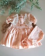 Dantel Yakalı Bereli %100 Pamuk Müslin Elbise