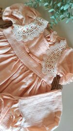 Dantel Yakalı Bereli %100 Pamuk Müslin Elbise - Görsel 3