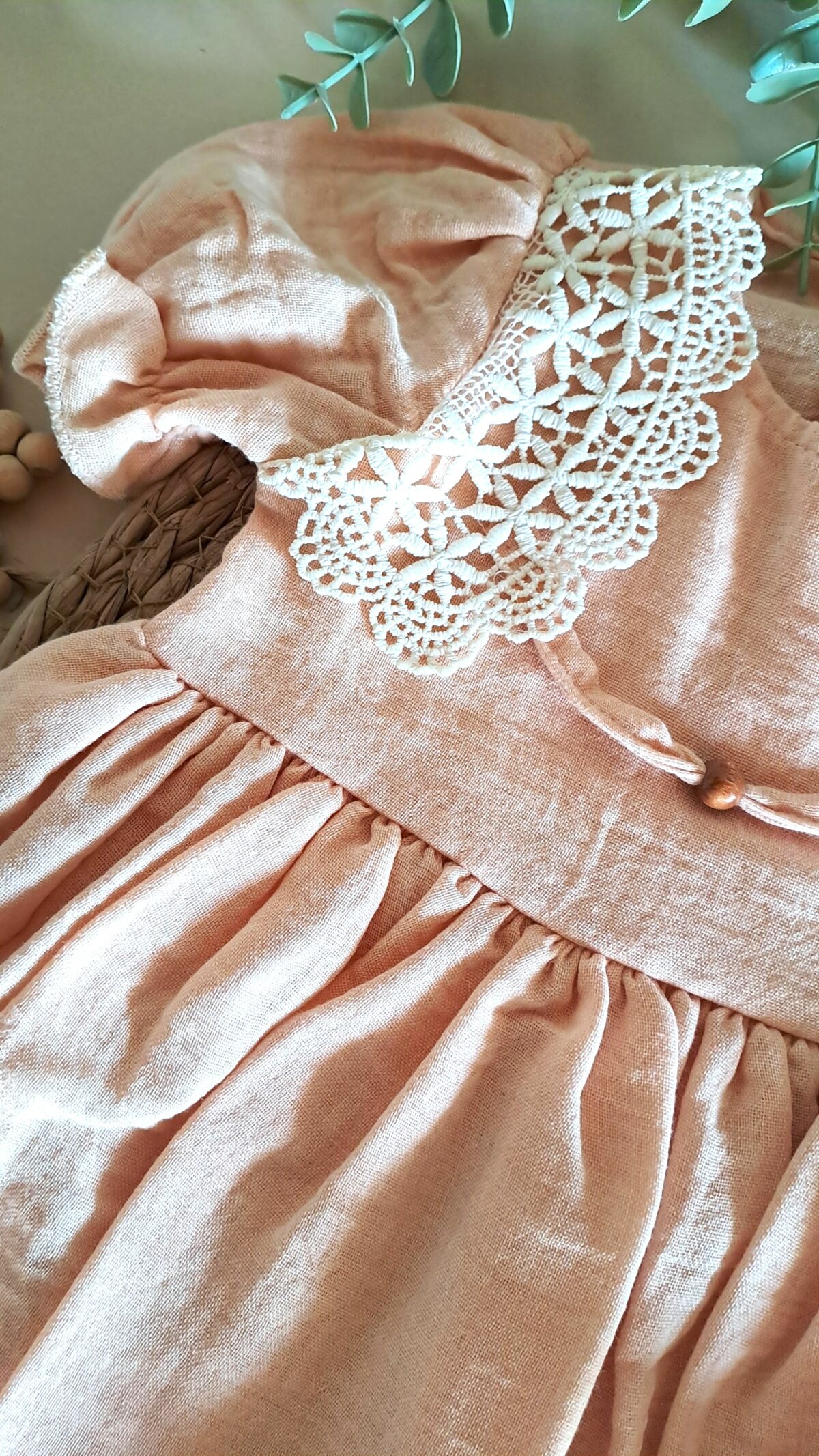 Dantel Yakalı Bereli %100 Pamuk Müslin Elbise - Görsel 4