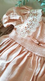 Dantel Yakalı Bereli %100 Pamuk Müslin Elbise - Görsel 4