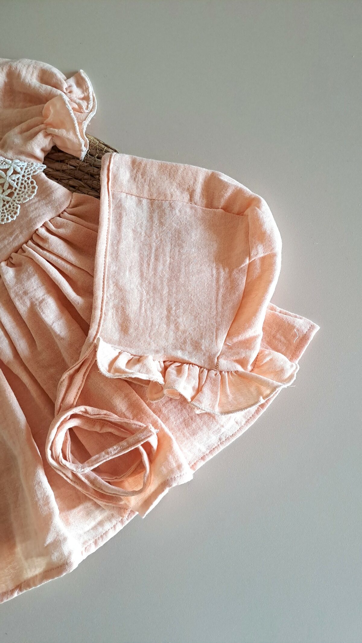 Dantel Yakalı Bereli %100 Pamuk Müslin Elbise - Görsel 5