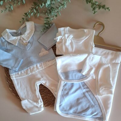 Puantiyeli Mavi 7Li Battaniyeli Hastane Çıkış Seti