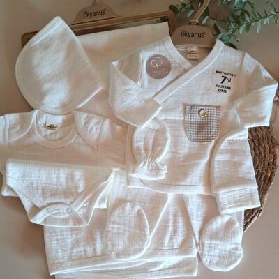Müslin Örme Cepli Battaniyeli 7Li Set