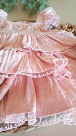 Kız Bebek %100 Pamuk Organik Müslin Pembe Çiçek Fırfırlı Elbise - Görsel 6