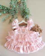 Kız Bebek %100 Pamuk Organik Müslin Pembe Çiçek Fırfırlı Elbise - Görsel 2