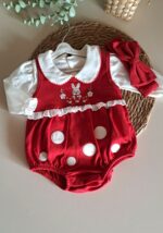 %100 Pamuk Tavşan Nakışlı Saç Bantlı Romper - Görsel 4