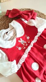 %100 Pamuk Tavşan Nakışlı Saç Bantlı Romper - Görsel 3