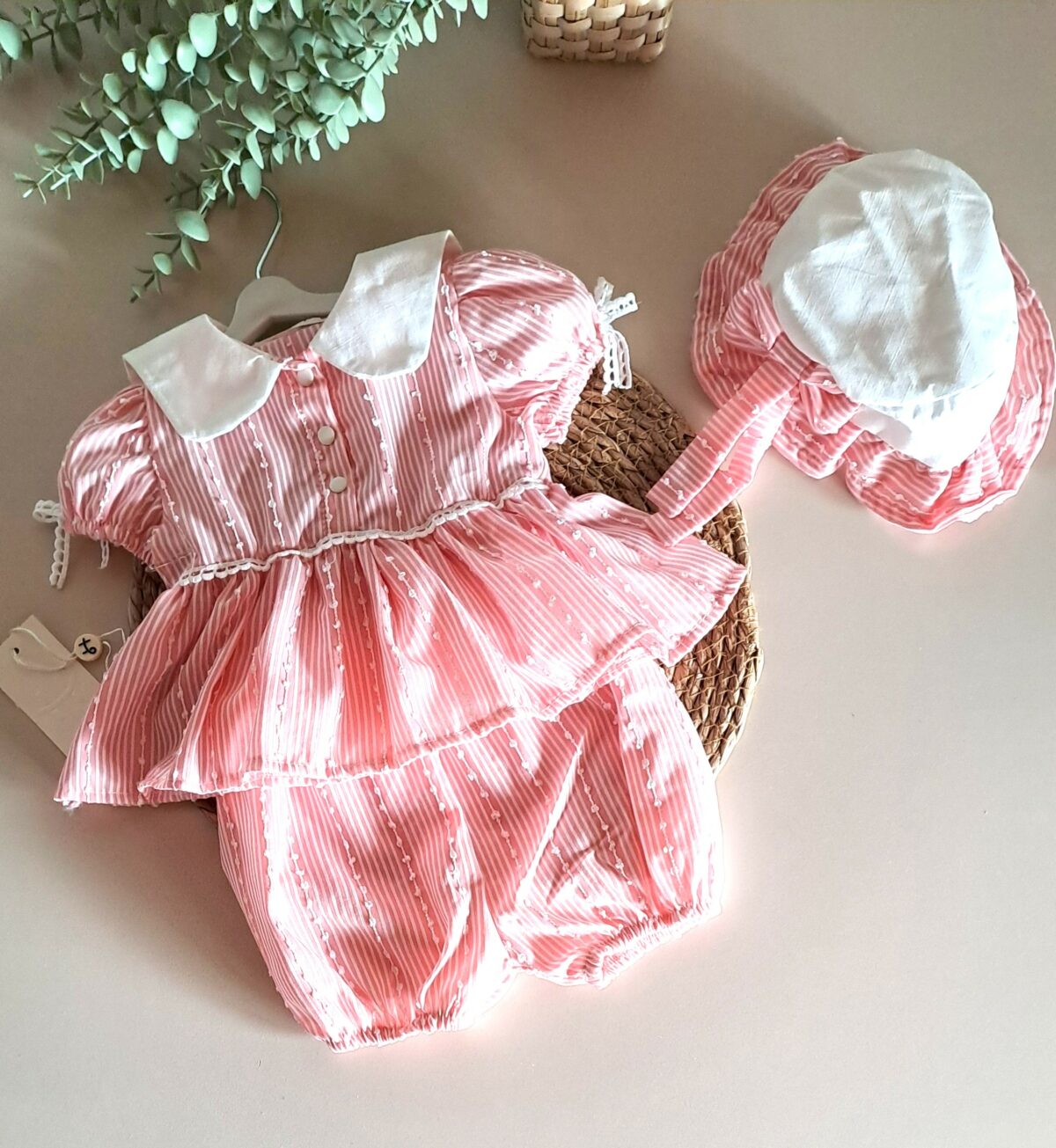 Kol Fiyonk Detaylı Şapkalı 3'lü Takım Pembe - Görsel 3