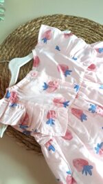 %100 Pamuk Çilek Desenli Elbise - Görsel 7