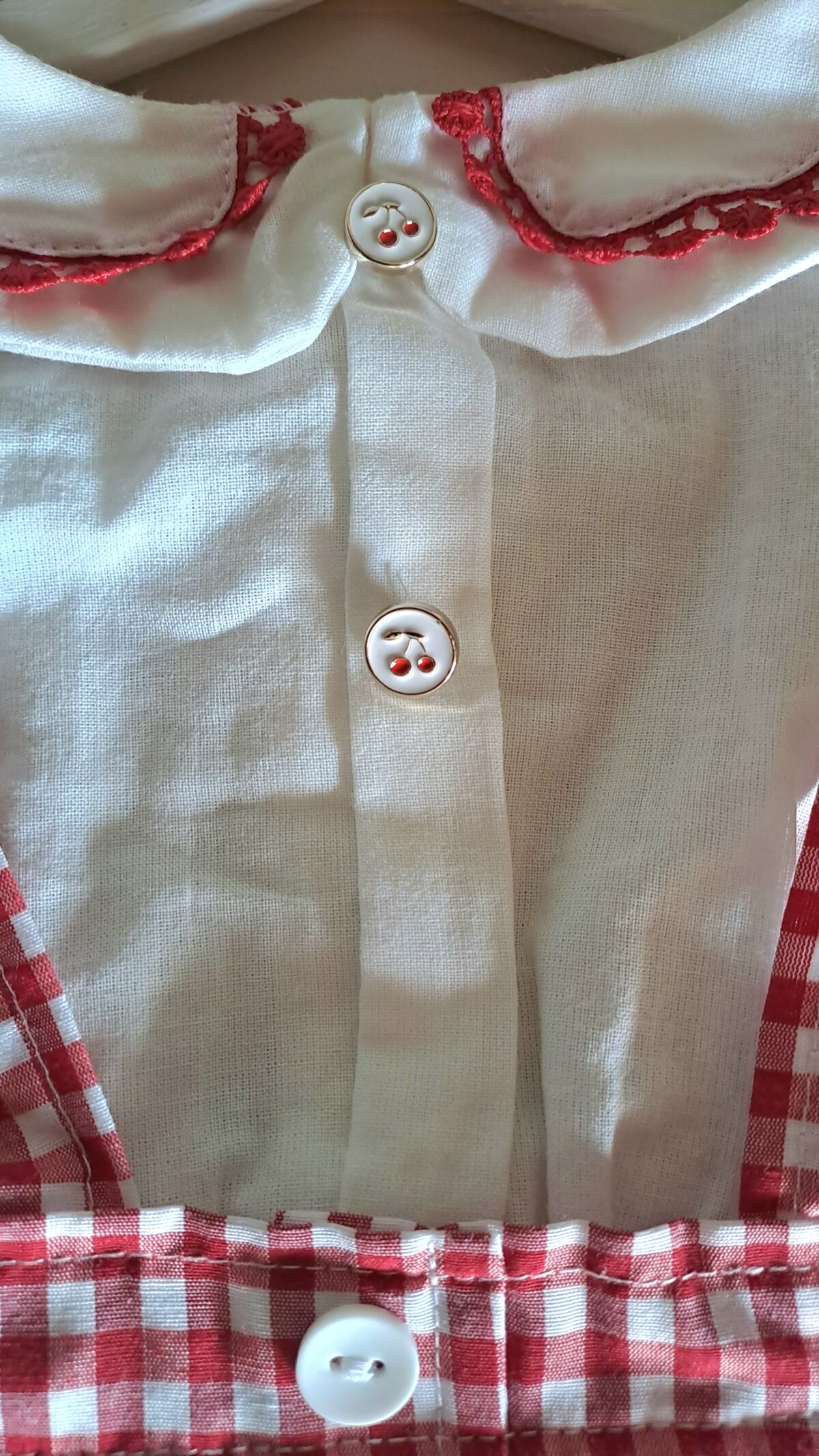 Kırmızı Ekose Desen Zıbınlı Bady Salopetli Kız Bebek Takım %100 Pamuk - Görsel 8